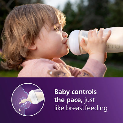 Philips Avent Natural Baby Bottles with Natural Response Nipples (Fast Flow 4), 11 oz – 3-Pack