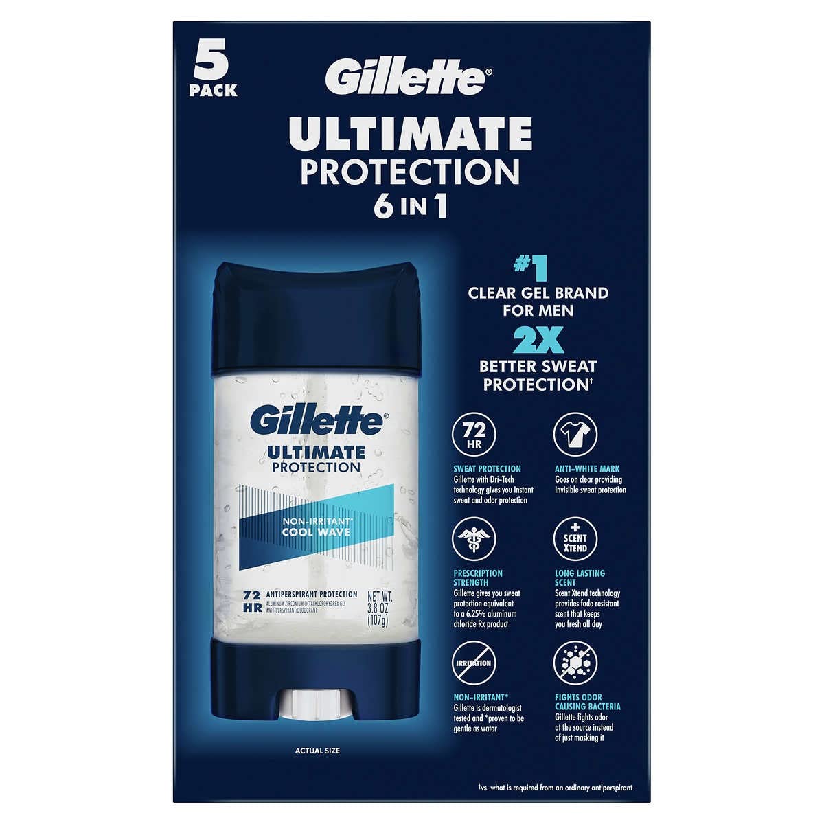 Gillette Ultimate Protection 6-in-1 Antiperspirant Gel, Cool Wave – 3.8 oz