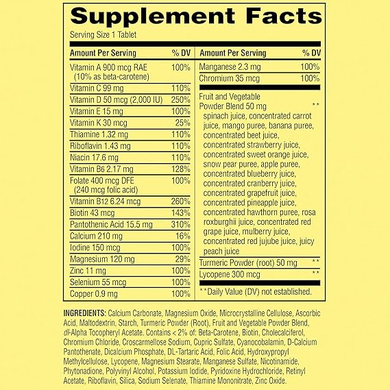 Spring Valley Men's Multivitamin Tablets with Fruits & Vegetables - Includes Turmeric for Joint Support