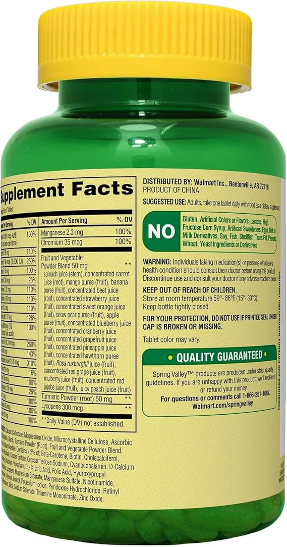 Spring Valley Men's Multivitamin Tablets with Fruits & Vegetables - Includes Turmeric for Joint Support