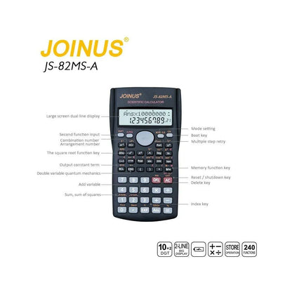 JOINUS JS-82MS Scientific Calculator – 240-Function Dual-Line Display, 10+2 Digits