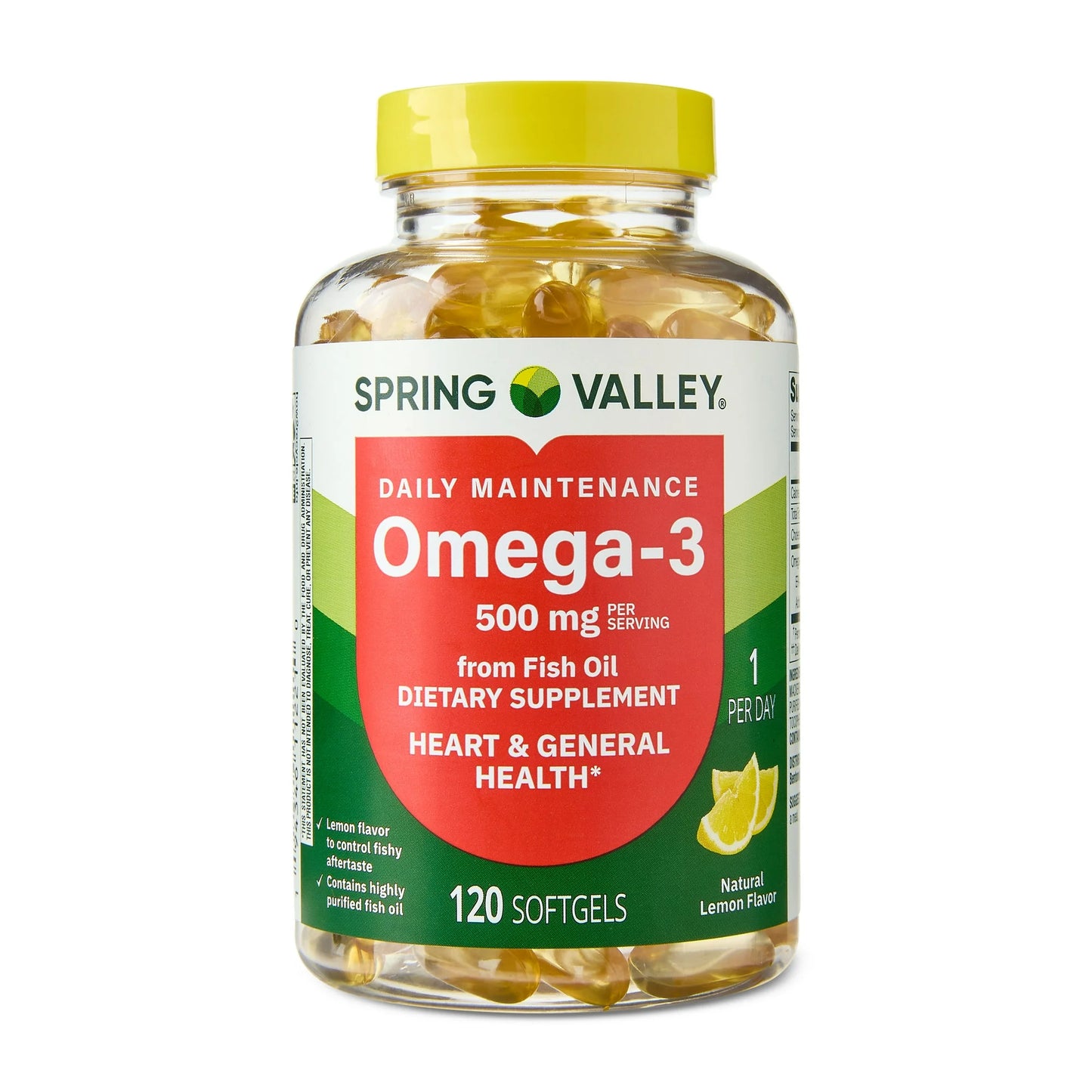 Spring Valley Daily Maintenance Omega-3 Fish Oil Softgels, 500 mg – 120-Count Heart & General Health Supplement
