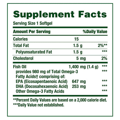Nature’s Bounty Odorless Fish Oil 1400 mg – High-Strength Omega-3 Softgels