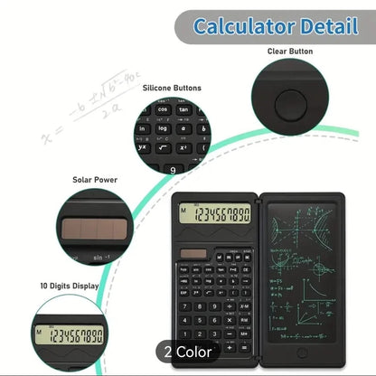 Foldable Solar Scientific Calculator with Writing Tablet – Ideal for School & Business